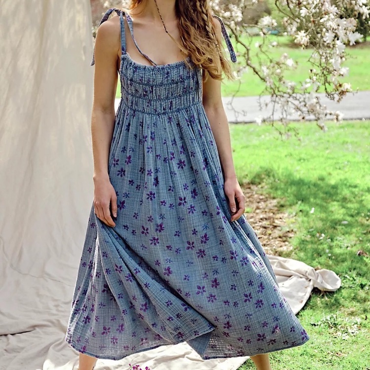 Free People Dress Azure Maxi Midi Swim Coverup Blue Purple Boho Floral Small
